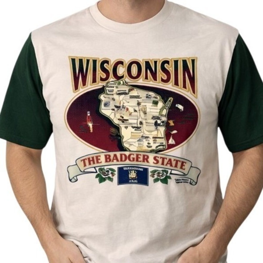 VTG 90s Wisconsin T Shirt XXL Belton Made in USA Single Stitch‎ Ringer Graphic